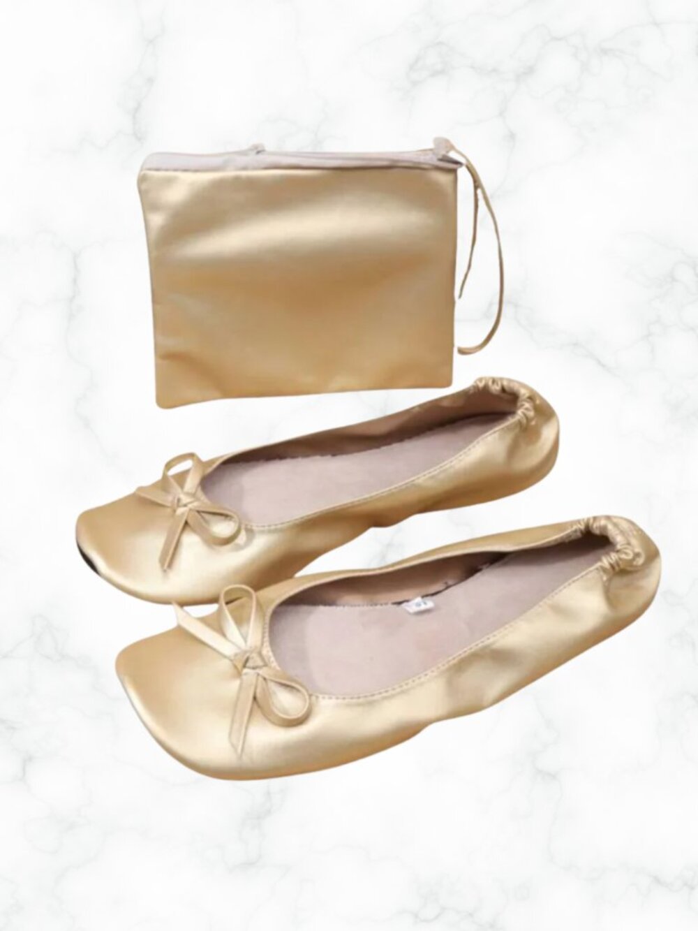NWOT | Champagne Travel Shoes Ballet Flats with Travel Pouch
